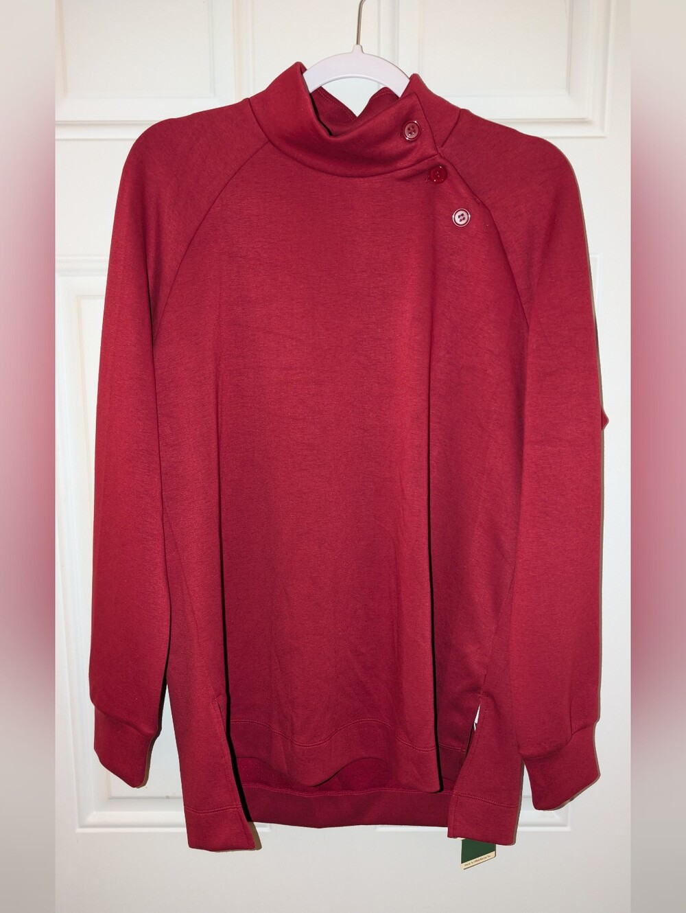 HALARA Mock-neck Long Sleeve Split High Low Relaxed Casual Sweatshirt Red NWT